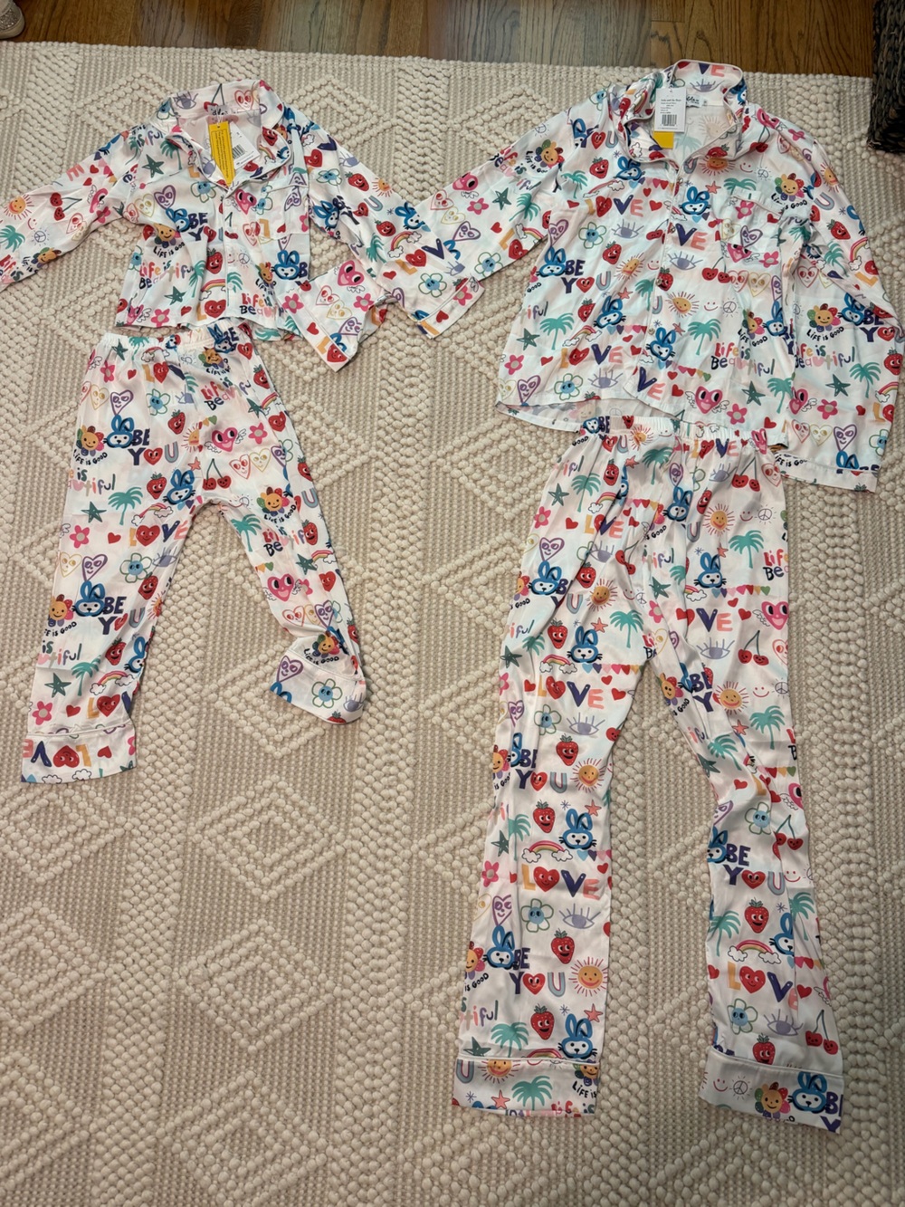 Lola + The Boys White Multicolor Heart & Character Print Pajama Set